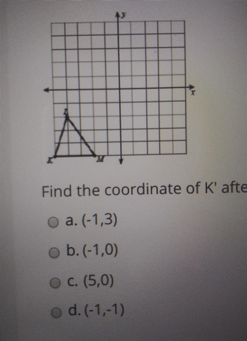 Find the coordinate of K' after a Glide reflection of the triangle: translation 4 units-example-1