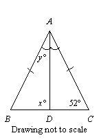 Find the values of x and y. A. x=90, y=38 B. x=52, y=38 C. x=38, y=52 D. x=90, y=52-example-1