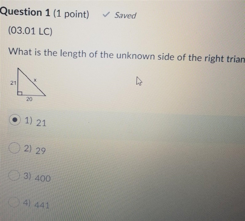 What is the length of the unknown side of the right triangle? ( 20​-example-1