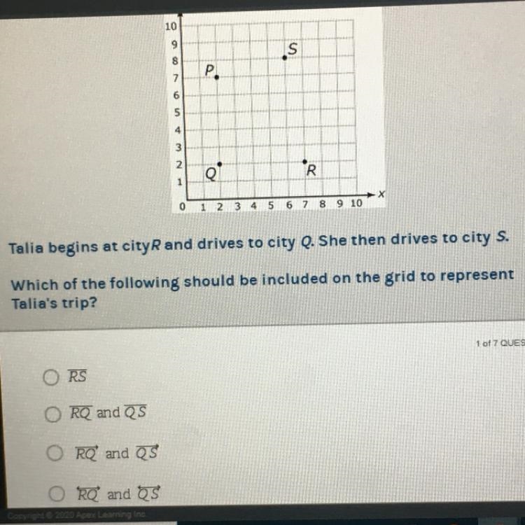 PLEASE HELP Talia begins at city and drives to city Q. She then drives to city S. Which-example-1