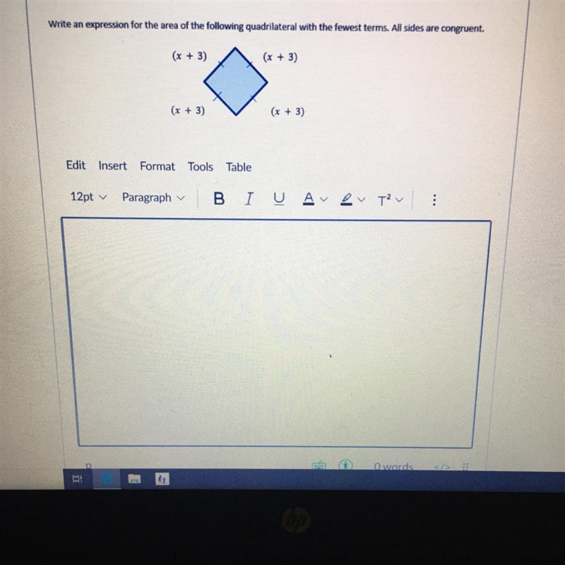 write an expression for the area of the following quadrilateral with the fewest terms-example-1