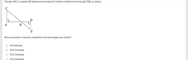 Triangle ABC is rotated 180 degrees around point B and then dilated to form triangle-example-1