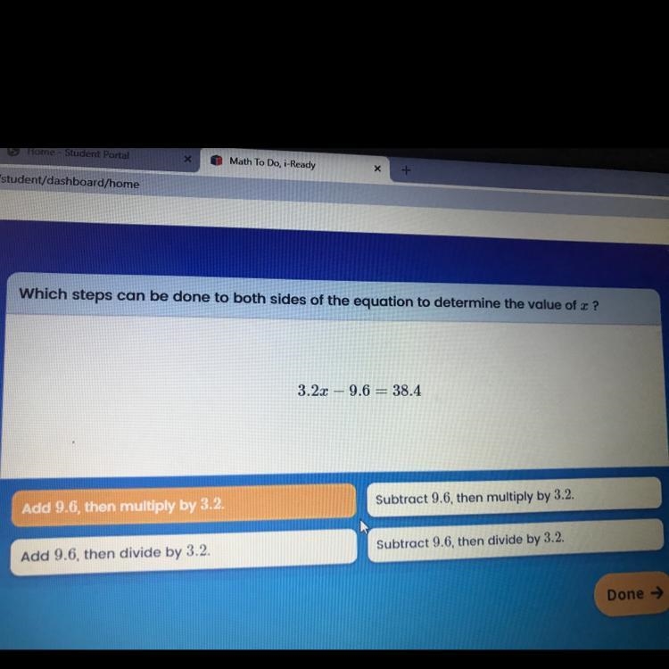 Value of x is 3.2x-9.6=38.4?-example-1