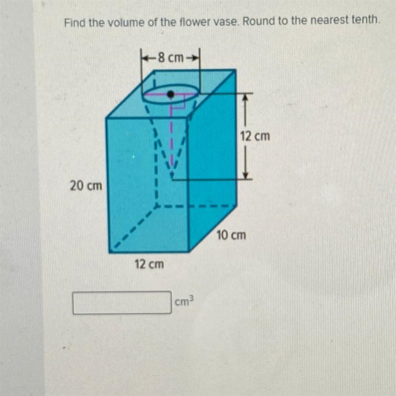 Pls help!! Find the volume of the flower vase. Round to the nearest tenth.-example-1