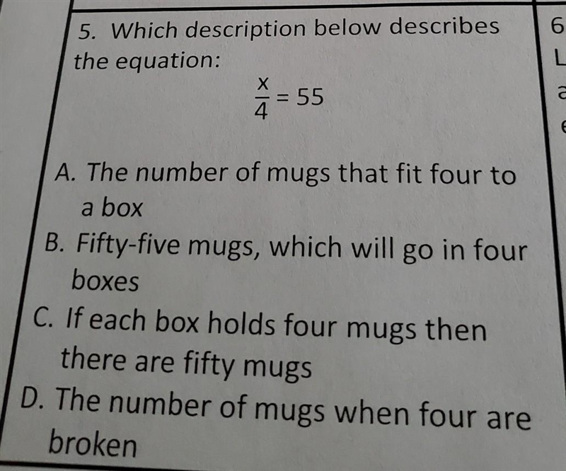 5. Which description below describes the equation. ​-example-1