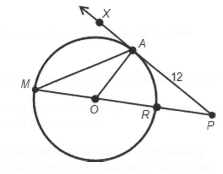 Ray PA is tangent to circle O at point A, PA= 12 units, and the measure of AR is 60°. Answer-example-1