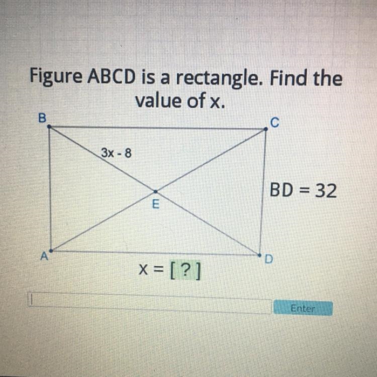 Figure ABCD is a rectangle find the value of x-example-1