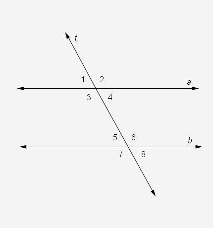 Transversal t cuts parallel lines a and b as shown in the diagram. Which equation-example-1