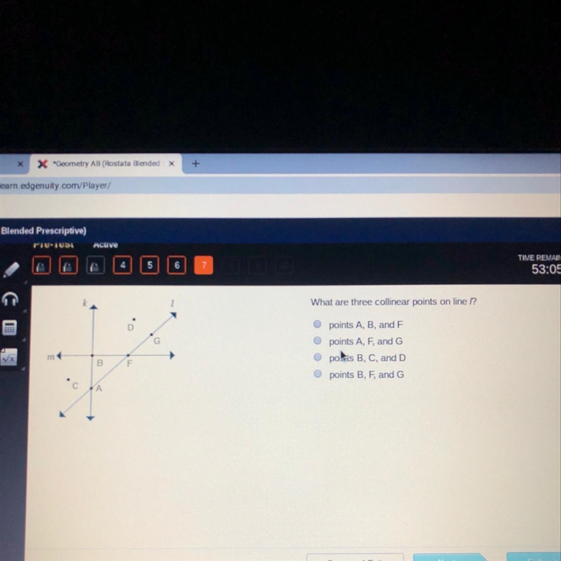 What are three collinear points on line I ?-example-1