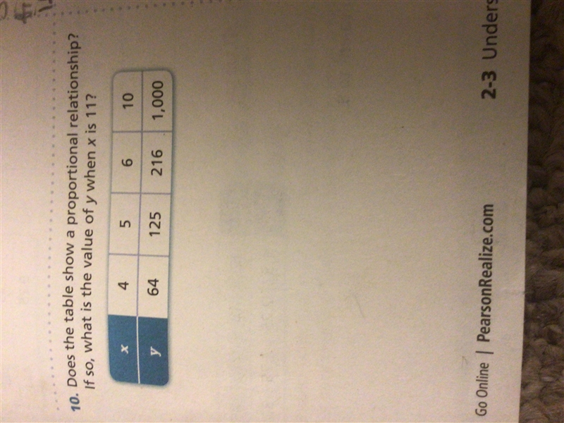 Does the table show a proportional relationship? If so, what is the value of y when-example-1