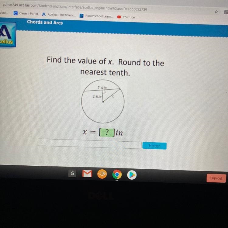 Find the value of x. Round to the nearest tenth. 7.4 in 2.4 in x= [ ?]-example-1