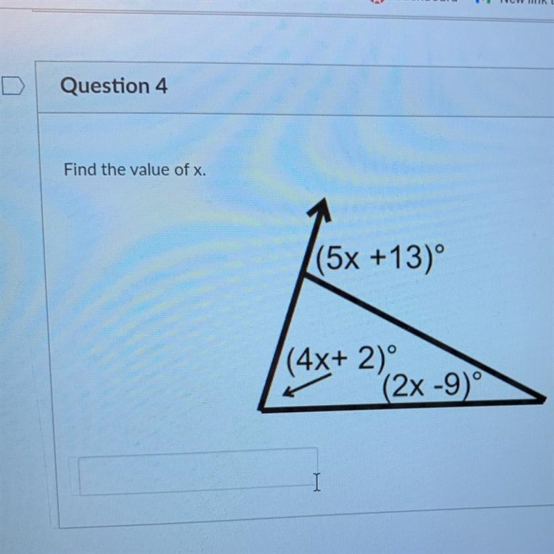 Find the value of x. (5x +13) (4x+ 2)° (2x -9)-example-1