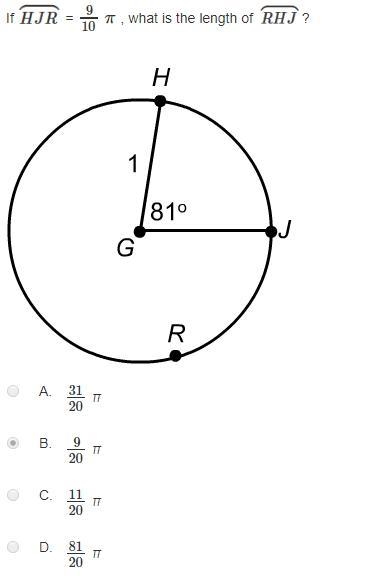 If HJR is 9/10 π, what is RHJ?-example-1