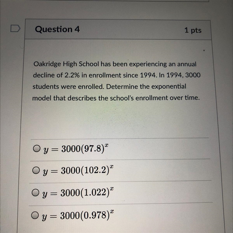 Oakridge High School has been experiencing an annual decline of 2.2% in enrollment-example-1