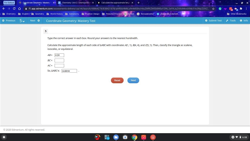 Calculate the approximate length of each side of ΔABC with coordinates A(1, 1), B-example-1