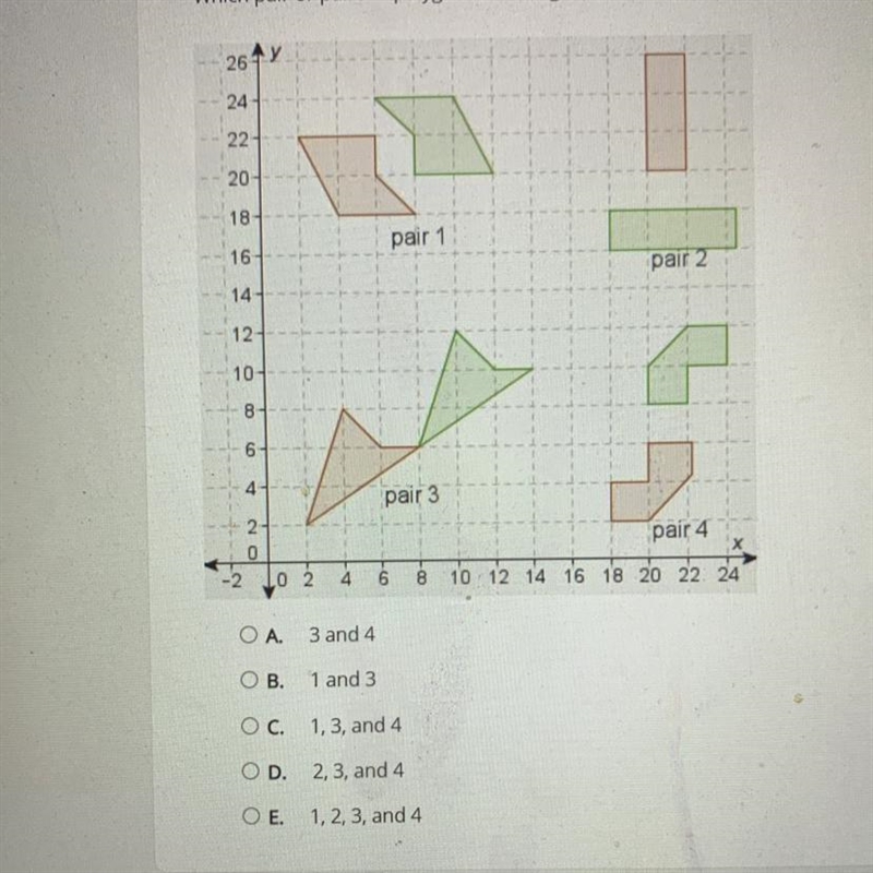 Which pair or pairs of polygons are congruent? A. 3 and 4 B. 1 and 3 C. 1, 3, and-example-1