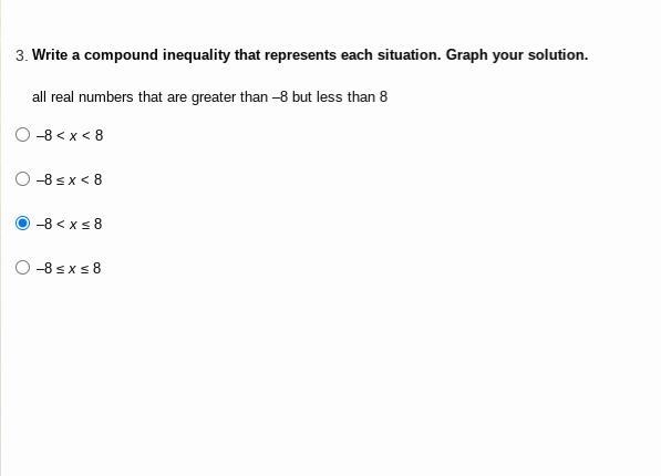 Write a compound inequality that represents each situation. Graph your solution. all-example-1