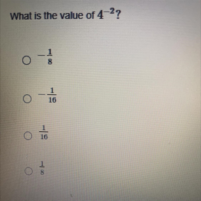 What is the value of 4^-2?-example-1