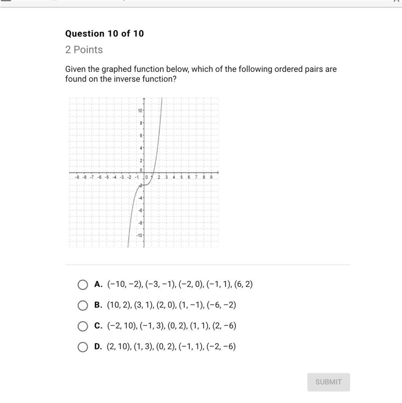 given the graphed function below which of the following ordered pairs are found on-example-1