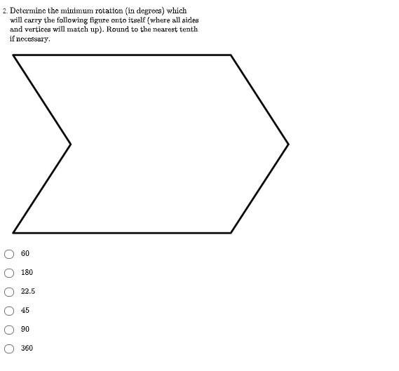 Determine the minimum rotation (in degrees) which will carry the following figure-example-1