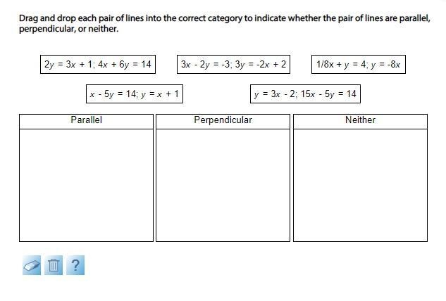 WILL GIVE 5 STARS Drag and drop each pair of lines into the correct category to indicate-example-1