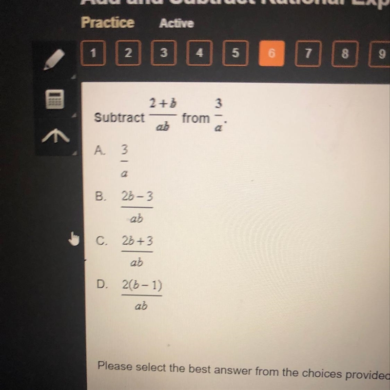 Subtract 2+b/ab from 3/a Subtract 2+b/ab from 3/a-example-1