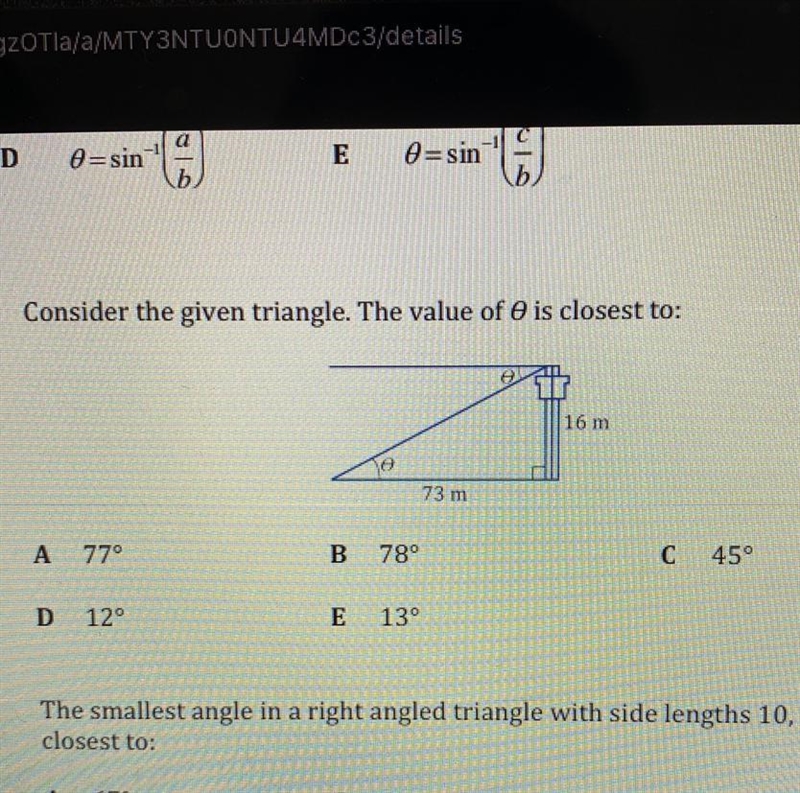 Consider the given triangle. The value of O is closest to:-example-1