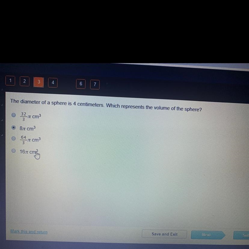 The diameter if a sphere is 4 cm. What is the volume of the sphere-example-1