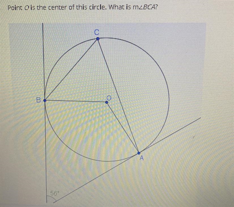 Point O is the center of this circle. What is m A.) 56 B.) 62 C.) 72 D.) 76-example-1