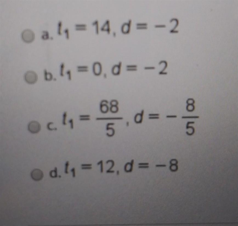 Find the values of t6 and d for the arithmetic sequence with t6= 4 and t10= -4 ​-example-1