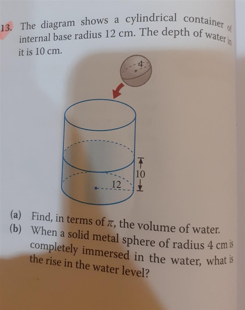 Find in term of pi, the volume of the water​-example-1