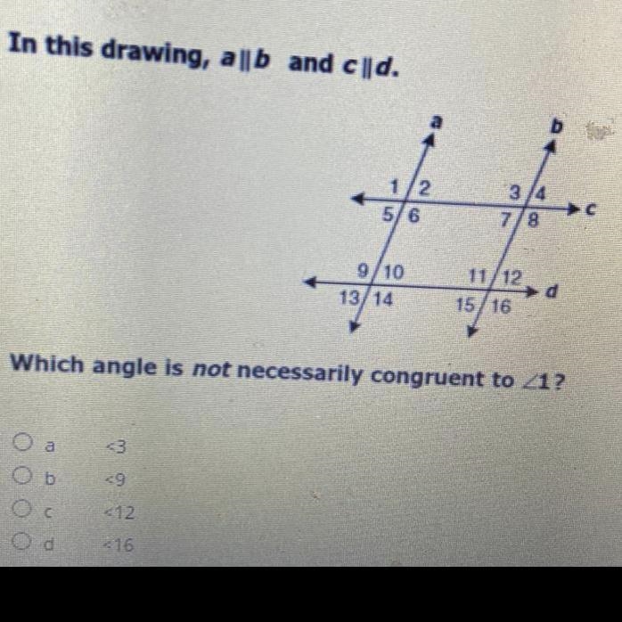 Which angle is not necessarily congruent to <1-example-1