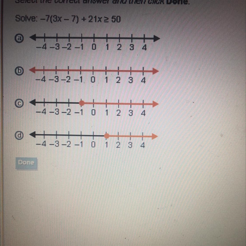 Solve -7(3x-7)+21x_>50-example-1