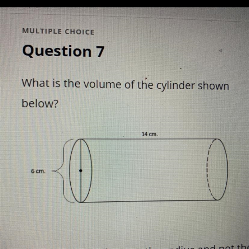 Multiple choice a. 126 pie cm^3 b. 84 pie cm^3 c. 504 pie cm*3-example-1