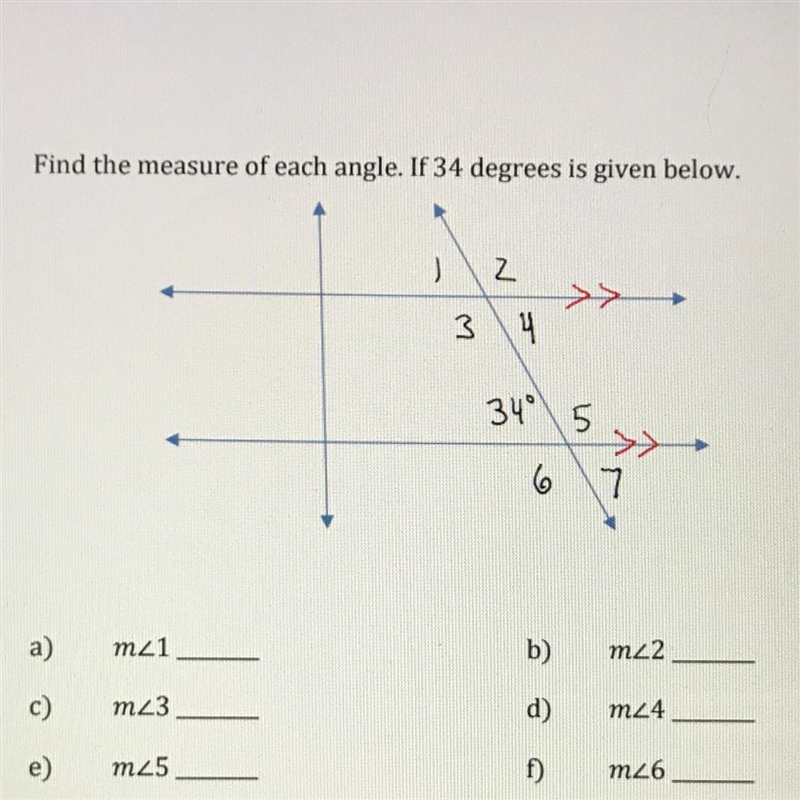 3. Find the measure of each angle. If 34 degrees is given below.-example-1