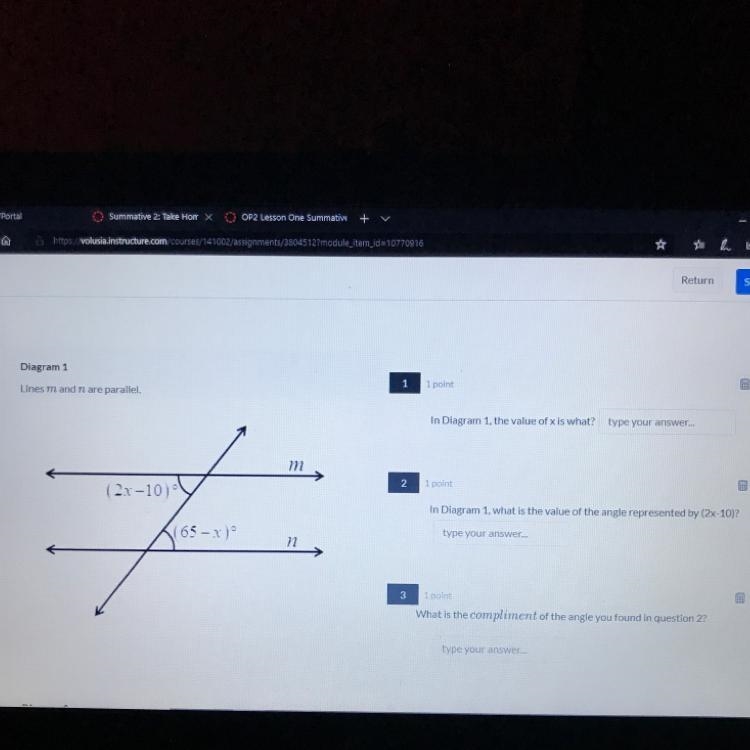 In Diagram 1, the value of x is what?-example-1