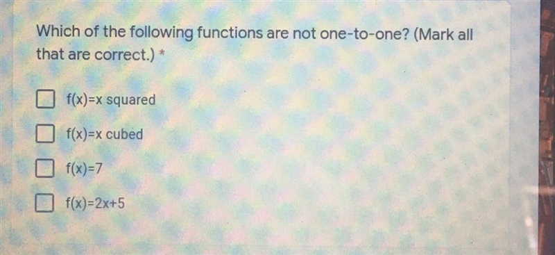 Which of the following functions are not one-to-one?-example-1