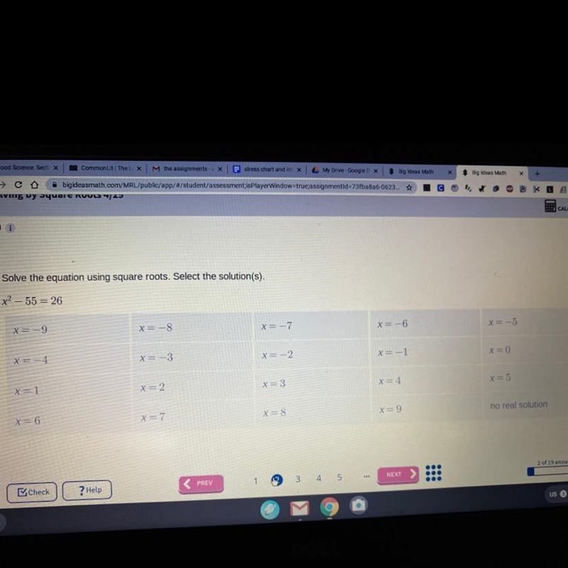 How do I solve X to the second power -55 equals 26-example-1