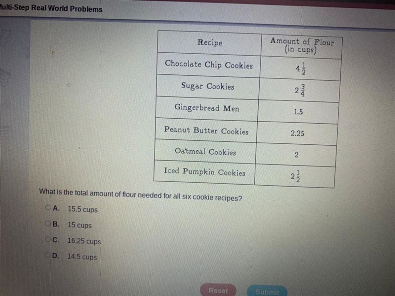 The table shows the amount of flour needed for six cookie recipes. Recipe Amount of-example-1