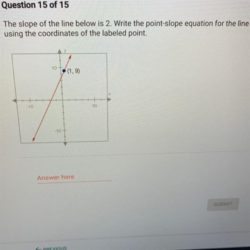 The slope of the line below is 2. Write the point-slope equation for the line using-example-1