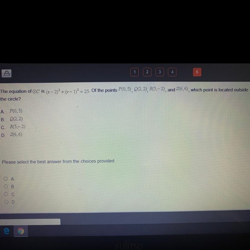 The equation of C is (x - 2)^2 + (y - 1)^2 = 25. Of the points P(0,5), Q(2,2) R(5,-2), and-example-1