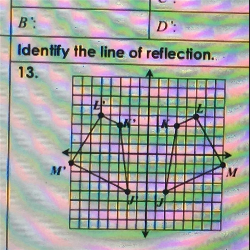 Identify the line of reflection. PLSS ANSWER THIS IS DUE IN AN HOUR AJDJODNDODND-example-1