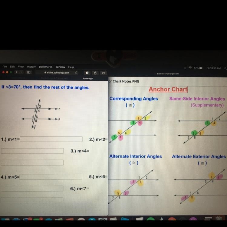 If <3=70, then find the rest of the angles. The Anchor Chart is to help you.-example-1