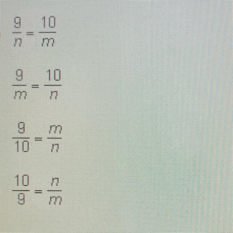 What proportion results in the equation 9m= 100?-example-1