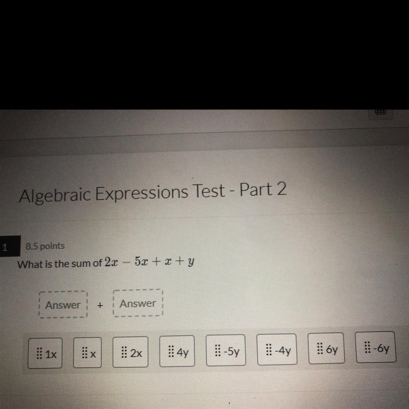 What is the sum of 2x-5x+x+y-example-1