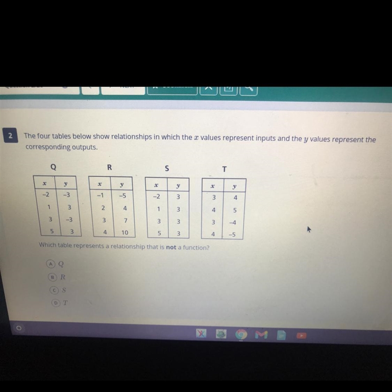 PLEASE HURRY! The four tables below show relationships in which the x values represent-example-1