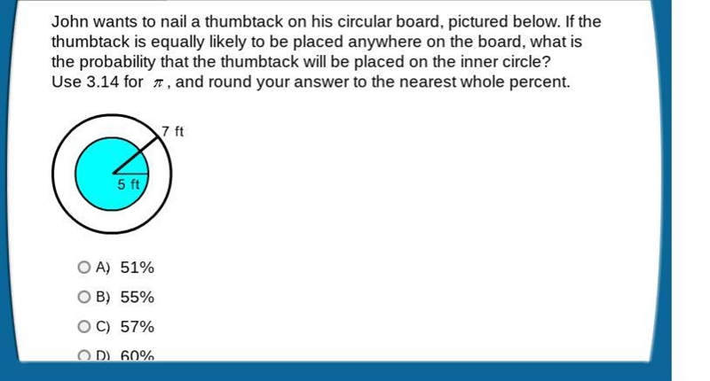 John wants to nail a thumbtack on his circular board, pictured below. If the thumbtack-example-1