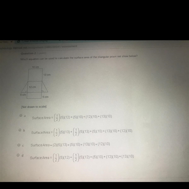 Which equation can be used to calculate the surface area of the triangular prism net-example-1