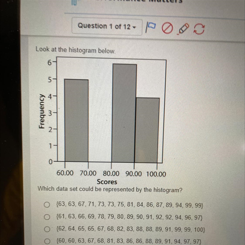 Look at the histogram below which data set could be represented by the histogram-example-1