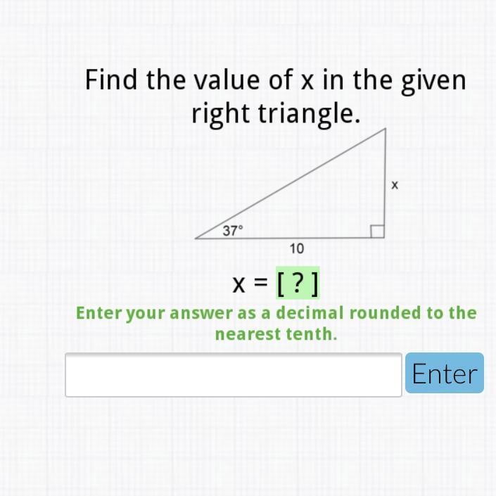 Find the value of x in the given right triangle-example-1